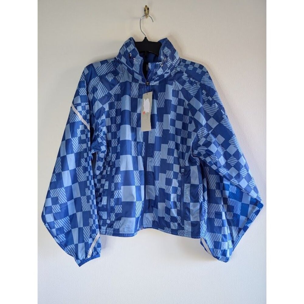 Sweaty Betty Jacket Womens Size XS Pack Away Blue Checkered Cycling Full Zip NEW